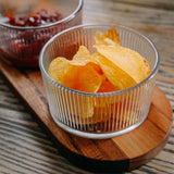 Tala Set of 3 Ribbed Glass Pinch Pots with Acacia Serving Tray 8.8 x 8.1 x 5.1cm 190ml