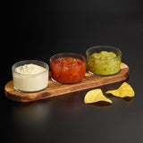 Tala Set of 3 Ribbed Glass Pinch Pots with Acacia Serving Tray 8.8 x 8.1 x 5.1cm 190ml
