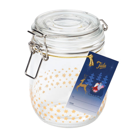 Tala Christmas 750ml Star Glass Jar w s/s Clip and Silicone Seal