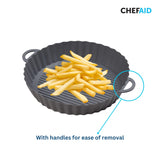 Chef Aid Round Air-Fryer Liner 21cm Dia.X 4cm Grooved Base for Increased Air-Flow Easy Cleaning