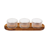 Tala Set of 3 Ribbed Glass Pinch Pots with Acacia Serving Tray 8.8 x 8.1 x 5.1cm 190ml