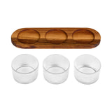 Tala Set of 3 Ribbed Glass Pinch Pots with Acacia Serving Tray 8.8 x 8.1 x 5.1cm 190ml