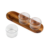 Tala Set of 3 Ribbed Glass Pinch Pots with Acacia Serving Tray 8.8 x 8.1 x 5.1cm 190ml