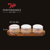 Tala Set of 3 Ribbed Glass Pinch Pots with Acacia Serving Tray 8.8 x 8.1 x 5.1cm 190ml