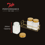 Tala Set of 3 Glass Storage Jars 260ml with Gold Lids & Gold Rack