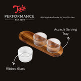 Tala Set of 3 Ribbed Glass Pinch Pots with Acacia Serving Tray 8.8 x 8.1 x 5.1cm 190ml