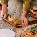 Tala Set of 3 Ribbed Glass Pinch Pots with Acacia Serving Tray 8.8 x 8.1 x 5.1cm 190ml