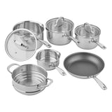 Tala Stainless Steel 6 Piece Cookware Set includes Milk Pan/ Fry Pan/ Saucepans and Multi Steamer