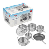 Tala Stainless Steel 6 Piece Cookware Set includes Milk Pan/ Fry Pan/ Saucepans and Multi Steamer
