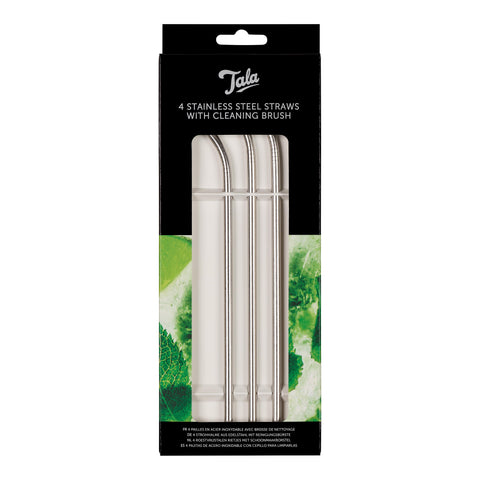 Tala 4 Stainless Steel Straws With Cleaning Brush