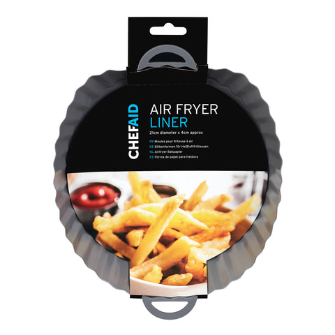 Chef Aid Round Air-Fryer Liner 21cm Dia.X 4cm Grooved Base for Increased Air-Flow Easy Cleaning