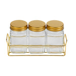 Tala Set of 3 Glass Storage Jars 260ml with Gold Lids & Gold Rack
