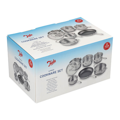 Tala Stainless Steel 6 Piece Cookware Set includes Milk Pan/ Fry Pan/ Saucepans and Multi Steamer
