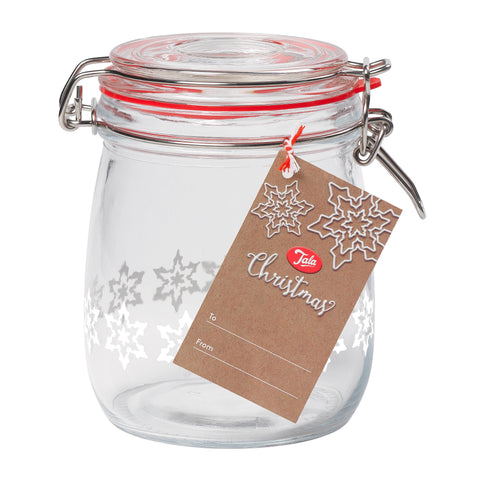 Tala 750ml Snowflake Glass Jar with stainless steel clip and red silicone seal