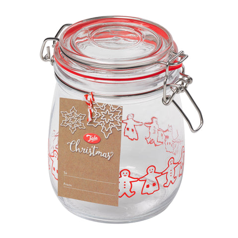Tala 750ml Gingerbread Glass Jar with stainless steel clip and red silicone seal