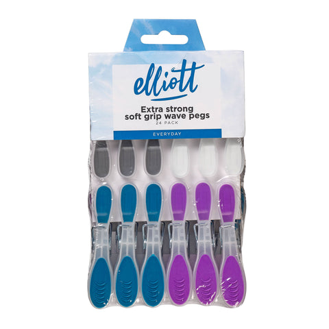Elliott Extra Strong Soft Grip Wave Pegs 24 Pack