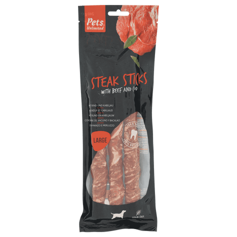 Pets Unlimited 226864 Large Steak Sticks - Beef (pack of 3 sticks)