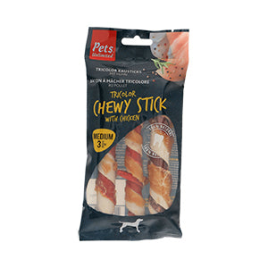 Pets Unlimited Tricolor Chewy Sticks With Chicken Medium 3 Pieces
