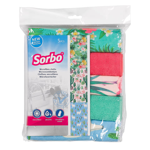 Sorbo Microfibre 5 Pack Botanic Print Cloths